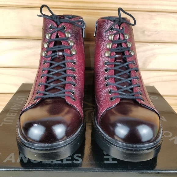 Men\'s 100% Genuine Leather Ankle Dress Boots 7 US Burgundy Paul Branco Side Zip